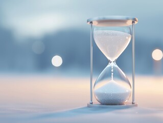 A serene hourglass captures the passage of time, symbolizing patience and reflection in a tranquil setting.