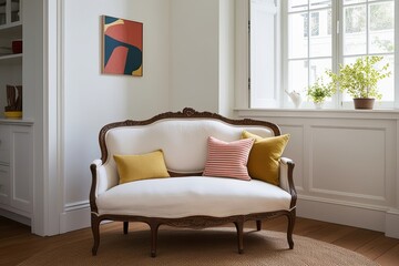 Charming Vintage Settee in Bright Minimalist Room Decor