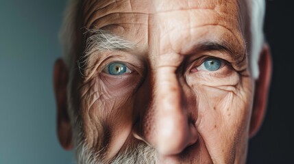A close-up portrait of an elderly man showcasing his detailed facial features and deep wrinkles. This image highlights the wisdom and experience etched into his skin, offering a poignant glimpse into