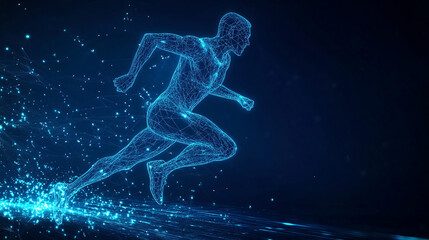 Fototapeta premium Blue glowing wireframe hologram athlete running