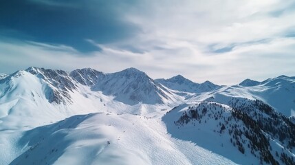 Fototapeta premium Snowy Mountain Range with Ski Slopes and a Clear Blue Sky