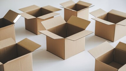 Opened cardboard boxes on a clean white background
