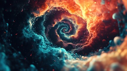 Fototapeta premium A swirling cosmic nebula with vibrant colors and glowing particles