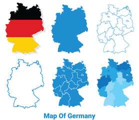 Germany Maps in different style political map flag outline vector illustration set