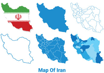 Russia Maps in different style political map flag outline vector illustration set