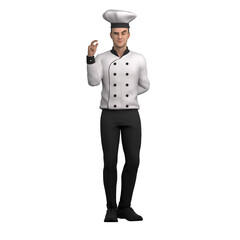 3D Model of Professional Male Chef. A male chef stands with his hand making an 