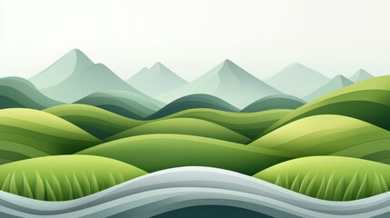 Obraz premium A serene landscape featuring rolling green hills and distant mountains, perfect for serene and calming settings.