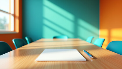 Minimalist Conference Room Table with Notepad and Pen