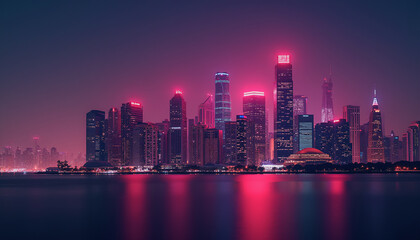 Fototapeta premium Futuristic Cityscape with Neon Pink and Purple Glow