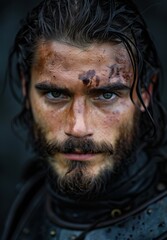 Fototapeta premium Rugged man with facial scars and intense gaze