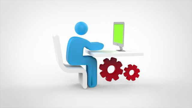 Desktop computing logo and desktop icon animation showing connectivity and automation