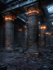 Fiery ruins of an ancient temple