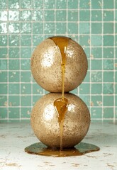 Dripping honey from golden spheres