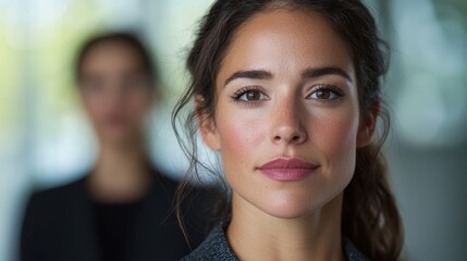 Naklejka premium Thoughtful woman with natural makeup