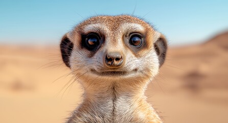 close-up portrait of a curious meerkat