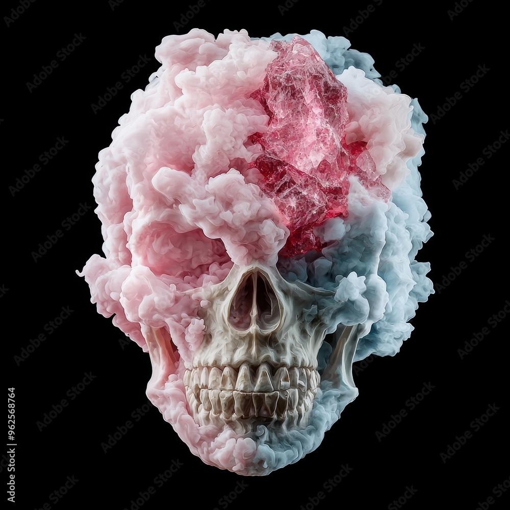 Poster Surreal skull with colorful smoke