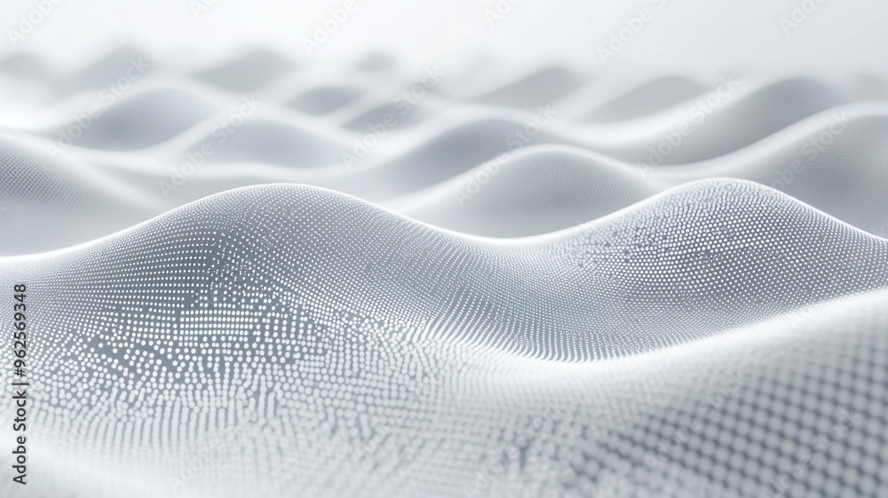 Poster abstract illustration of textured waves on a soft white surface with gentle curves and patterns