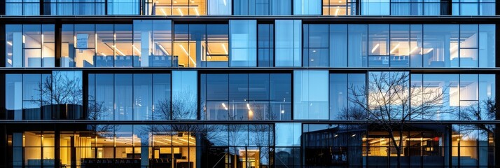 Contemporary office structure exterior featuring mirrored glass windows that highlight a minimalist architectural style.