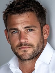 Fototapeta premium Handsome man with beard and piercing blue eyes