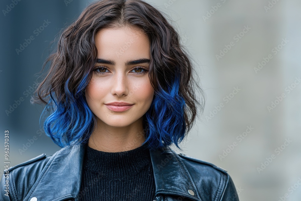 Poster young woman with blue ombre hair