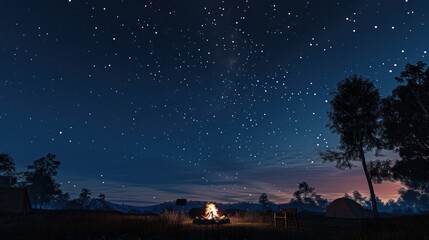 Night Campfire Under a Starry Sky
