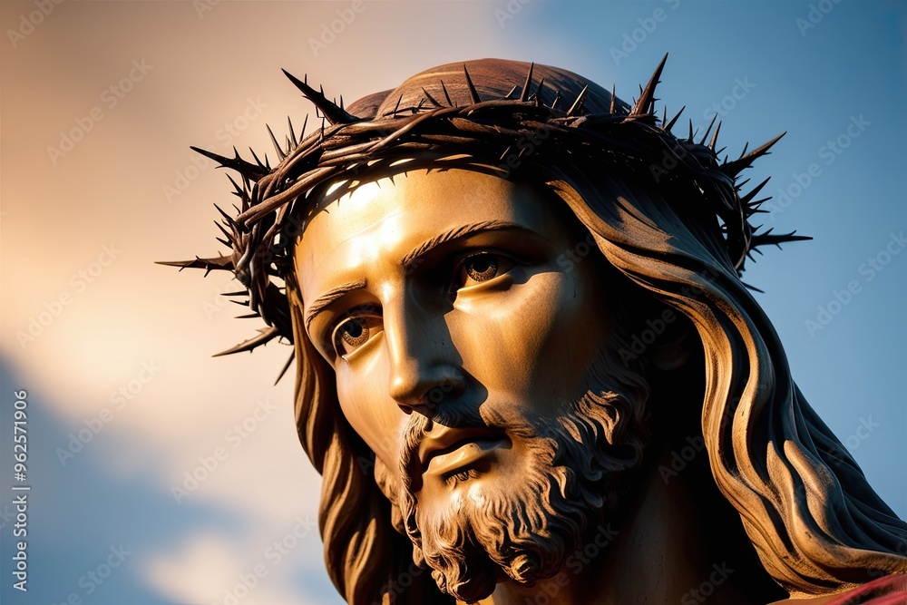 Poster stunning closeup image of jesus christ wearing a crown of thorns