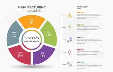 Visual data presentation. Cycle diagram with 5 options. Pie Chart Circle infographic template with 5 steps, options, parts, segments. Business concept. Editable pie chart with sectors. Single layer.
