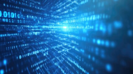 Obraz premium A dynamic blue binary background symbolizing the fast movement of data through the internet and global networks
