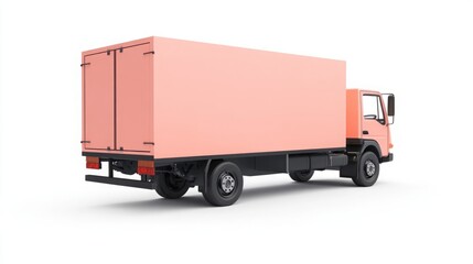 Hyperrealistic Mockup of a Peach-Colored Delivery Truck on a White Background, Showcasing Detailed Design and Clean Minimalist Aesthetic