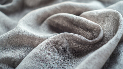 Fototapeta premium Soft gray fabric draped elegantly on a surface highlighting its texture and natural folds