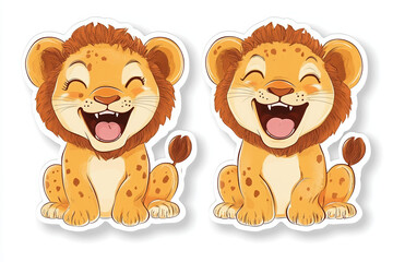 Obraz premium cute lion baby lion laughter cartoon smiling joyful character illustration animal wild animal graphic playful young lion happy adorable art cheerful 
