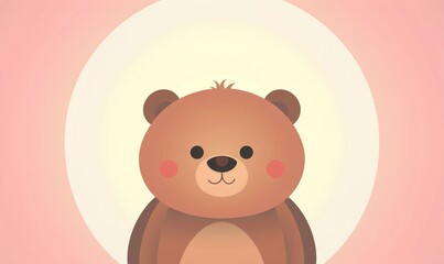 Obraz premium Realistic cartoon avatar of cute brown bear animal on simple minimalist background Generate AI