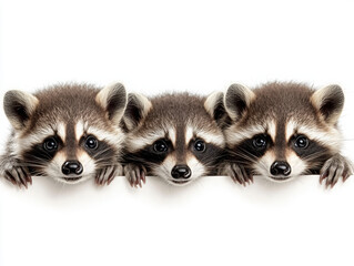 Obraz premium raccoons animal faces cute animals wildlife mammal nature trio furry playful forest creatures baby raccoons animal photography pets forest animals curious animals