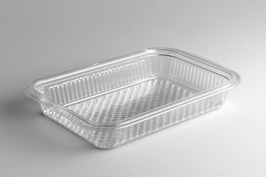 A transparent plastic tray with a woven pattern inside