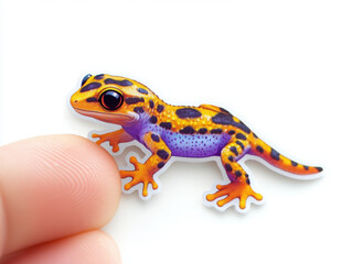 Fototapeta premium lizard gecko reptile animal vibrant colors stickers colorful cute pets hands wildlife nature illustration art decorative close-up hobby collection orange yellow fun 