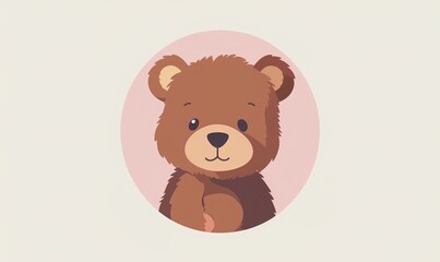 Realistic cartoon avatar of cute brown bear animal on simple minimalist background Generate AI