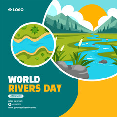 River Day Social Media Illustration Flat Cartoon Hand Drawn Templates Background