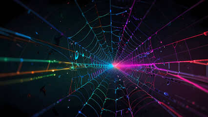 Obraz premium Abstract illustration of a spider web with neon threads stretching in various directions