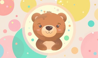 Fototapeta premium Realistic cartoon avatar of cute brown bear animal on simple minimalist background Generate AI