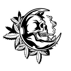Skull Moon Smoking Weed | Smoking Joint | High Moon | Smoking Weed | 420 | Moon Skull | Smoking Blunt | Kush Life | Original Illustration | Vector and Clipart | Cutfile and Stencil