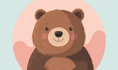 Obraz premium Realistic cartoon avatar of cute brown bear animal on simple minimalist background Generate AI