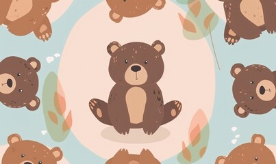 Realistic cartoon avatar of cute brown bear animal on simple minimalist background Generate AI