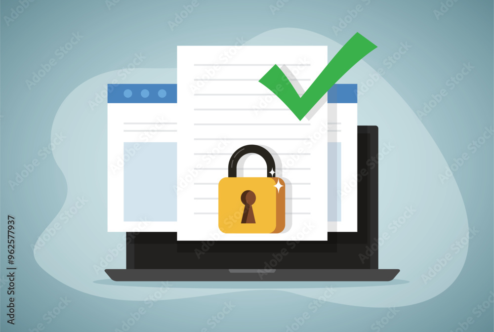 Wall mural document data secure confidential online access locked on laptop computer vector or internet web tex