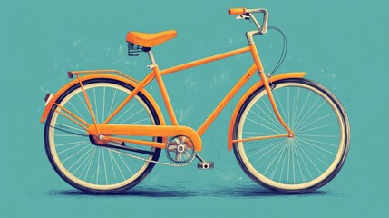 Fototapeta premium A cartoonish orange bicycle with a blue background