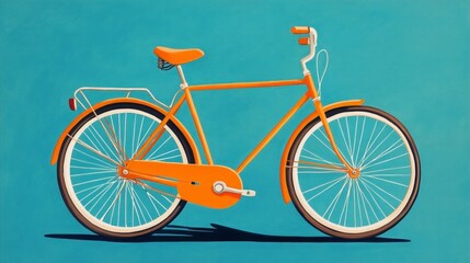 Fototapeta premium A bright orange bicycle with a blue background