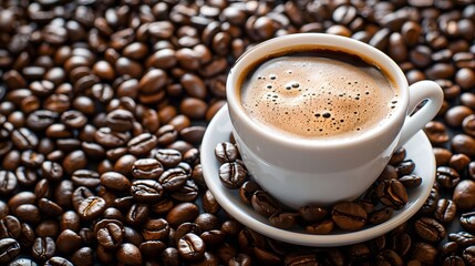 Cup of Coffee on Roasted Beans