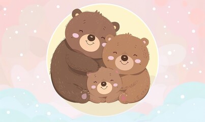 Fototapeta premium Realistic cartoon avatar of cute brown bear animal on simple minimalist background Generate AI