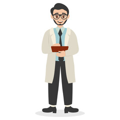 Professional Doctor Pose Illustration Isolated on White Background. Vector Character with Minimalist Cartoon Style.