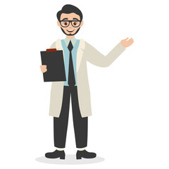 Professional Doctor Pose Illustration Isolated on White Background. Vector Character with Minimalist Cartoon Style.