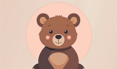 Obraz premium Realistic cartoon avatar of cute brown bear animal on simple minimalist background Generate AI